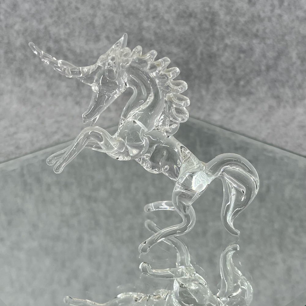 Clear Glass Unicorn Figurine Small Rearing Fantasy Decor Collectible Art Display